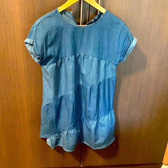 BCBGMAXAZRIA girls Asymmetric-tier denim dress + headband(sold separately) - Picture 3 of 7